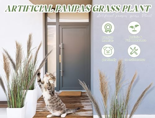 Jexine 2 Pcs Artificial Pampas Grass Plants 4ft Tall Decorative Greenery for Home Office