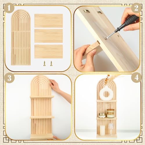 Geetery 2 Pcs Arch Wood Floating Shelf Modern Boho Decor