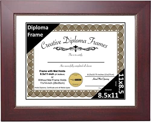 Creative Picture Frames 85x11 Empire Mahogany Diploma Frame with White Mat Glass Easel and Wall Hangers