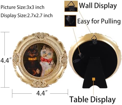 Vintage Round Picture Frame 3x3 Gold