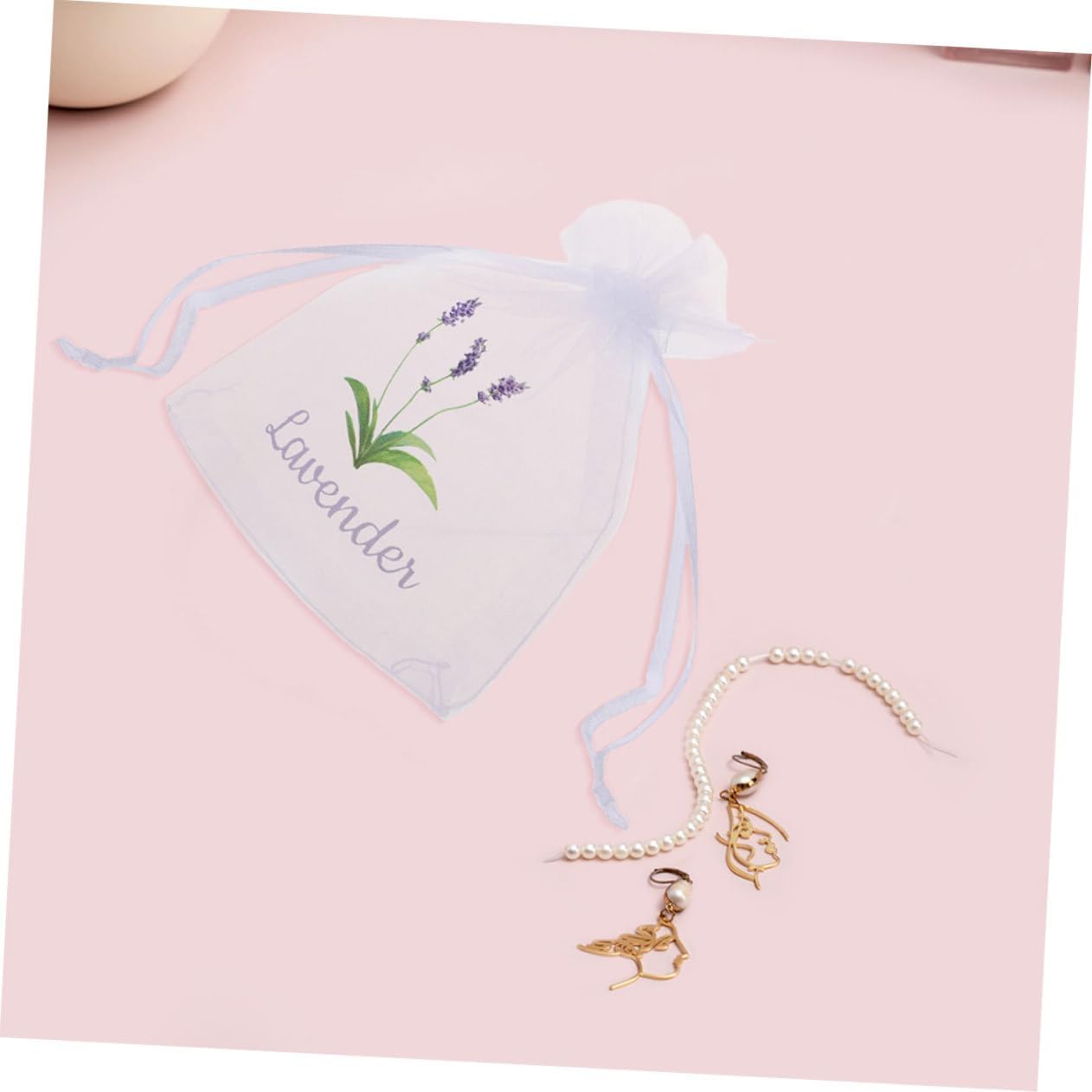 VOSAREA 20pcs Lavender Scented Sachets Drawstring Organza Mesh Bags for Home Storage and Freshening