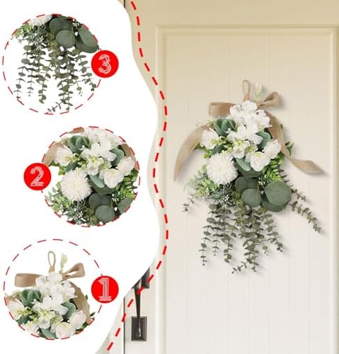 Eucalyptus Chrysanthemum Teardrop Wreath for Home Decor