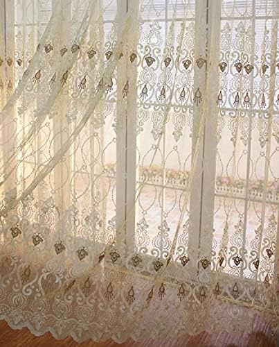 European Style Floral Geometry Embroidery Sheer Curtain Panel