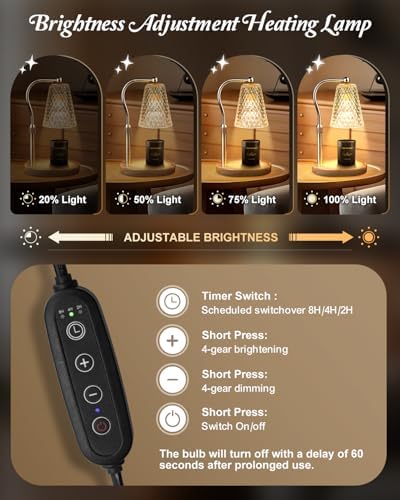 Candle Warmer Lamp with Timer and Dimmer Adjustable Height Scented Aroma Diffuser Home Decor