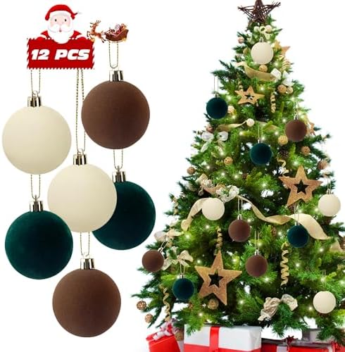12 PCS Velvet Christmas Ornaments Balls with Shatterproof Design