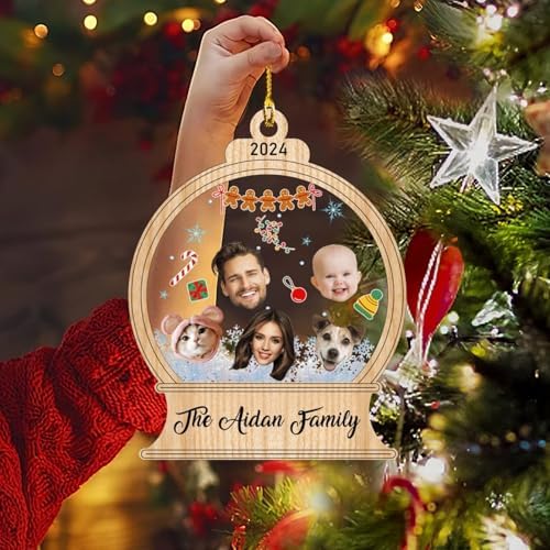 Custom Photo Christmas Ornaments 2024 - Snow Globe Family Decor for 2-7 Members