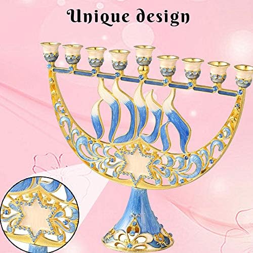 Matashi Hand Painted Enamel Menorah with Star of David and Hanukkah Design