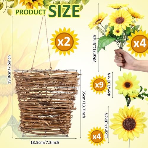 2 Sets Artificial Sunflower Door Wreath Decor Basket