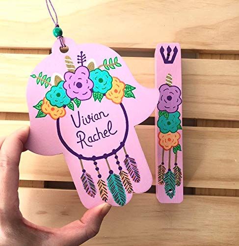 Unicorn Dream Catcher Hamsa and Mezuzah Case Light Pink