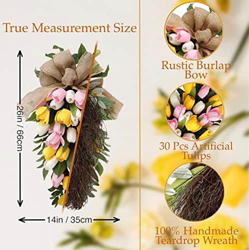 26 Inch Artificial Tulips Teardrop Swag with Burlap Bow