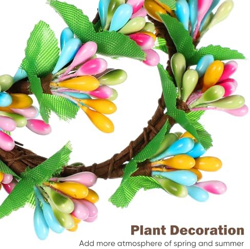 POPETPOP Easter Candle Wreaths 4PCS Artificial Berry Candle Holders for Spring Decor