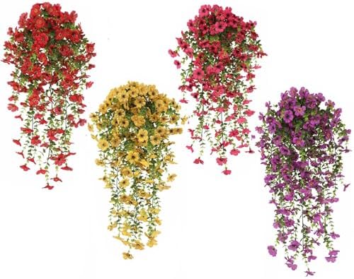 4 PCS Artificial Hanging Flowers for Outdoor Decor