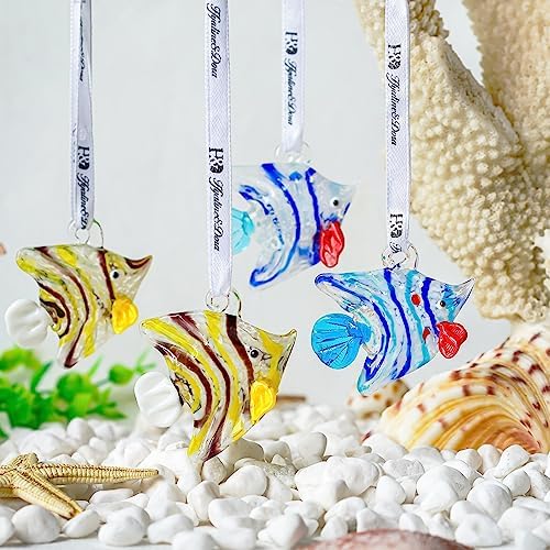 Set of 2 Blown Glass Tropical Fish Decorative Ornaments for Christmas Tree and Holiday Home Decor