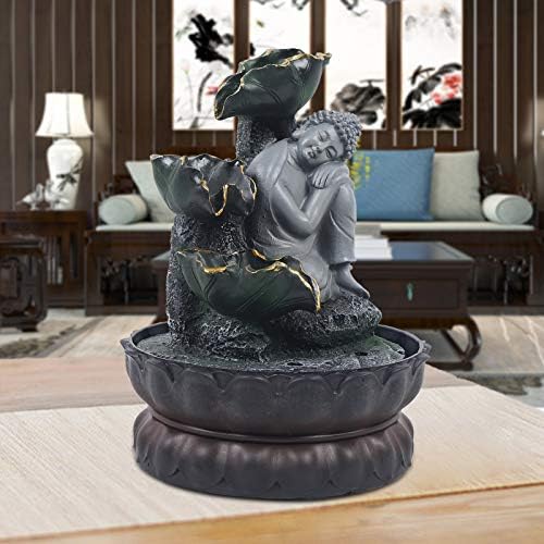 Indoor Buddha Waterfall Fountain with LED Lights and Soothing Sound for Home Office Decor