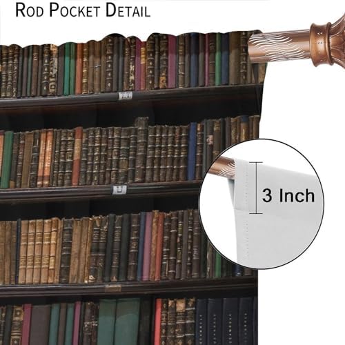 Bookshelf Curtains Vintage Library with Books Window Treatments for Kids Bedroom