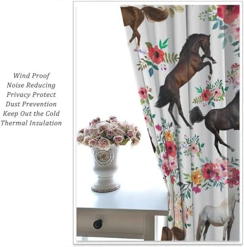 Girls Horse Blackout Curtains with Pink Flower Design