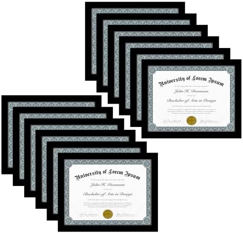 Americanflat 85x11 Diploma Frame Set of 12 Black
