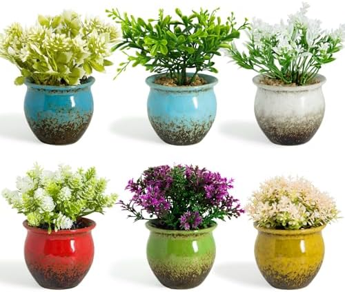 ARTKETTY 6 Pack Artificial Plants Ceramic Pots