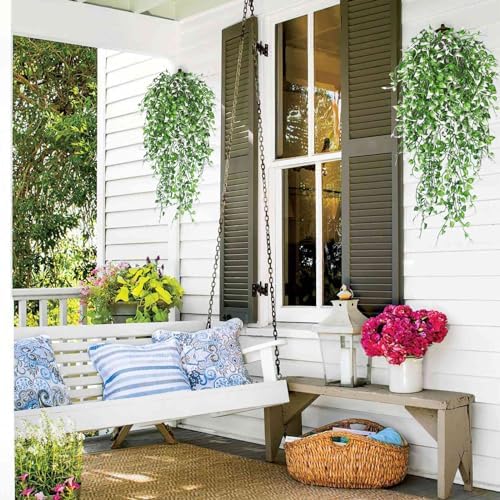 RECUTMS 4 Pack Artificial Hanging Plants 33 Inch Ivy Swag UV Resistant Faux Eucalyptus Greenery Decor