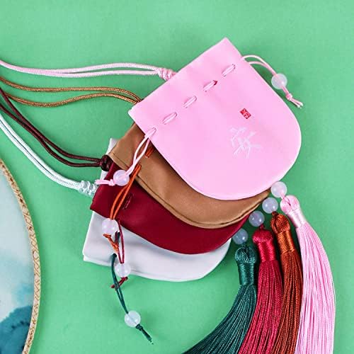 4 Pcs Small Drawstring Scent Bags with Tassel Brown Brocade