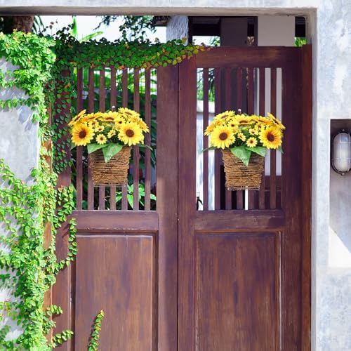 2 Sets Artificial Sunflower Door Wreath Decor Basket