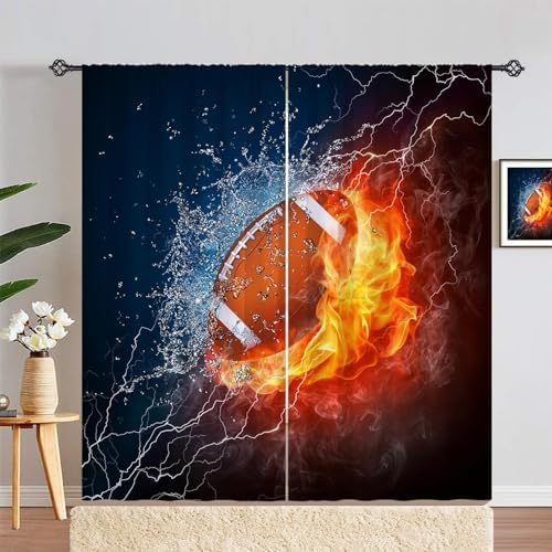 Kids Football Print Curtains 2 Panels Rod Pocket