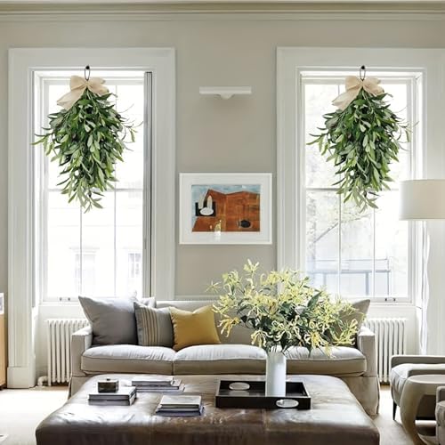 Firlar Artificial Olive Teardrop Swag 236 Inch Wreath for Front Door Bow Decor