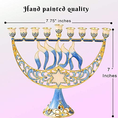 Matashi Hand Painted Enamel Menorah with Star of David and Hanukkah Design