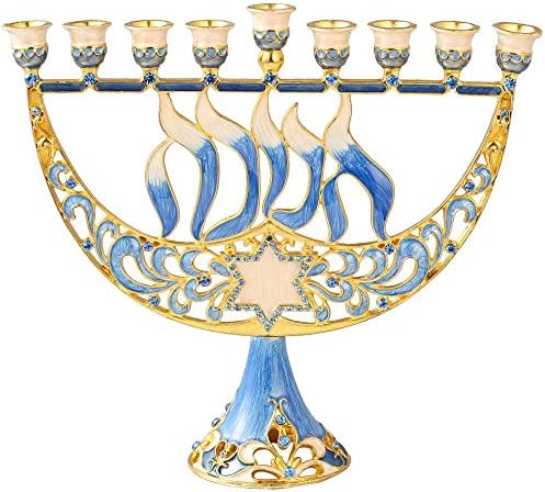 Matashi Hand Painted Enamel Menorah with Star of David and Hanukkah Design