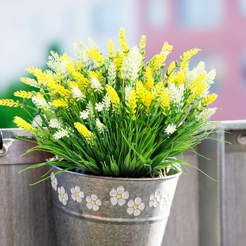 LEIISSURREE Fake Monkey Grass with Flowers Yellow White 12 Bundles