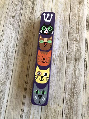 Cat Mezuzah Scroll Case Childrens Judaica Purple No Scroll