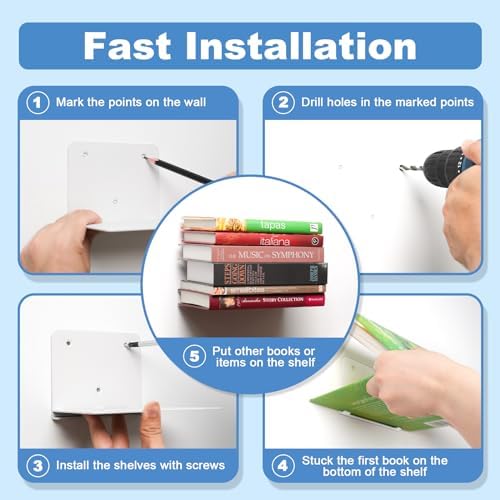 FENTEC 6 Pack Floating Bookshelf Wall Mount White