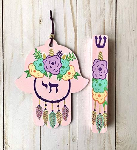 Unicorn Dream Catcher Hamsa and Mezuzah Case Light Pink