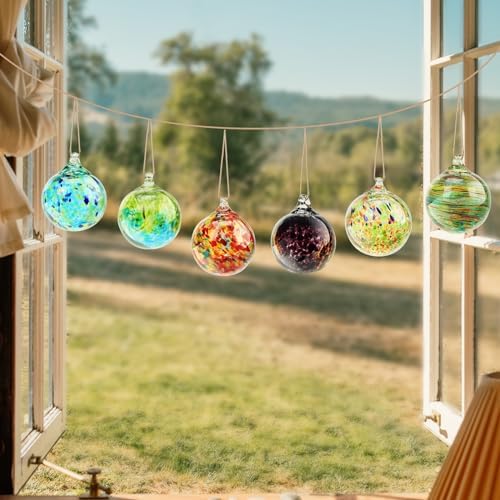 Colorful Hand Blown Glass Hanging Ornaments 6 Pcs