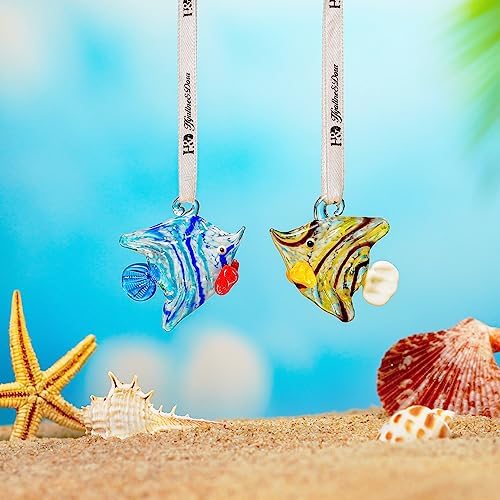 Set of 2 Blown Glass Tropical Fish Decorative Ornaments for Christmas Tree and Holiday Home Decor