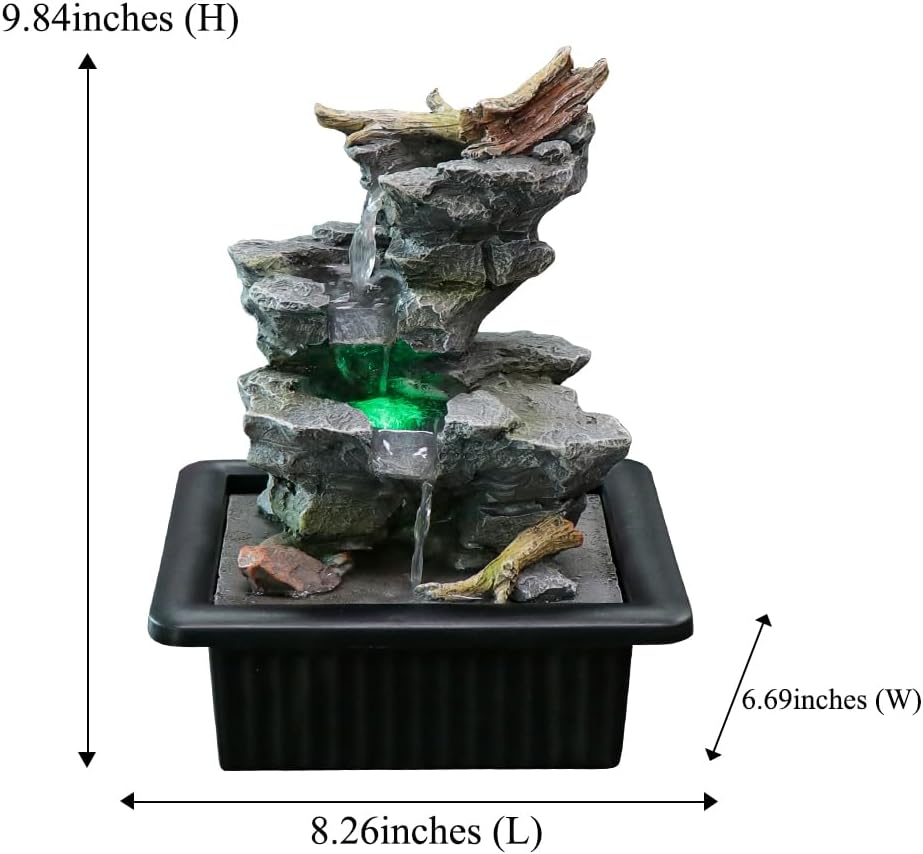 Rock Cascading Tabletop Water Fountain with LED Light Grey