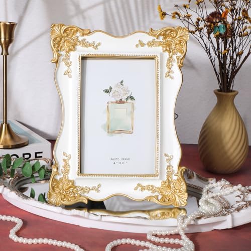 3 Pcs Vintage Gold Trim Photo Frames with Easel and Hooks