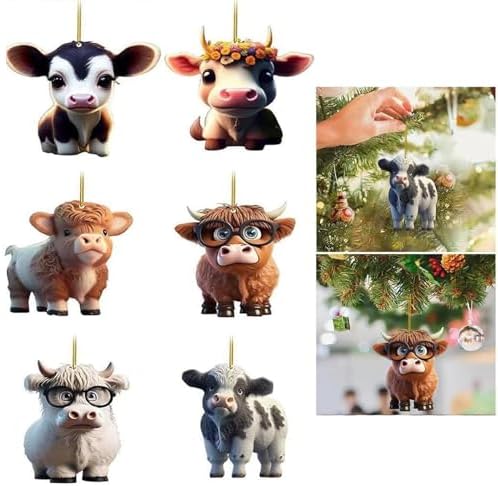 Cute Cartoon Cow Hanging Ornaments for Christmas Tree 6pcs