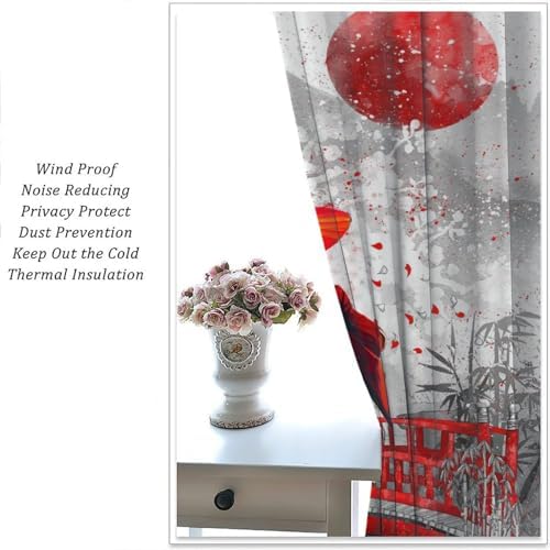 Yearn Jear Asian Japanese Geisha Girl Cherry Blossom Kimono Curtains 42x45 Inch