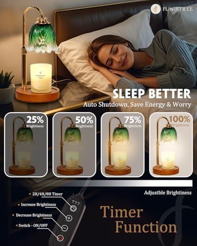 Gold Candle Lamp Warmer with Timer and Dimmer 2 Bulbs Adjustable Height