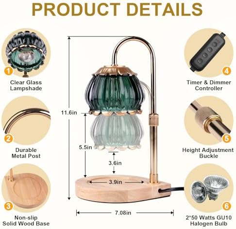 Gr8Gardens Candle Warmer Lamp with Timer and Adjustable Height