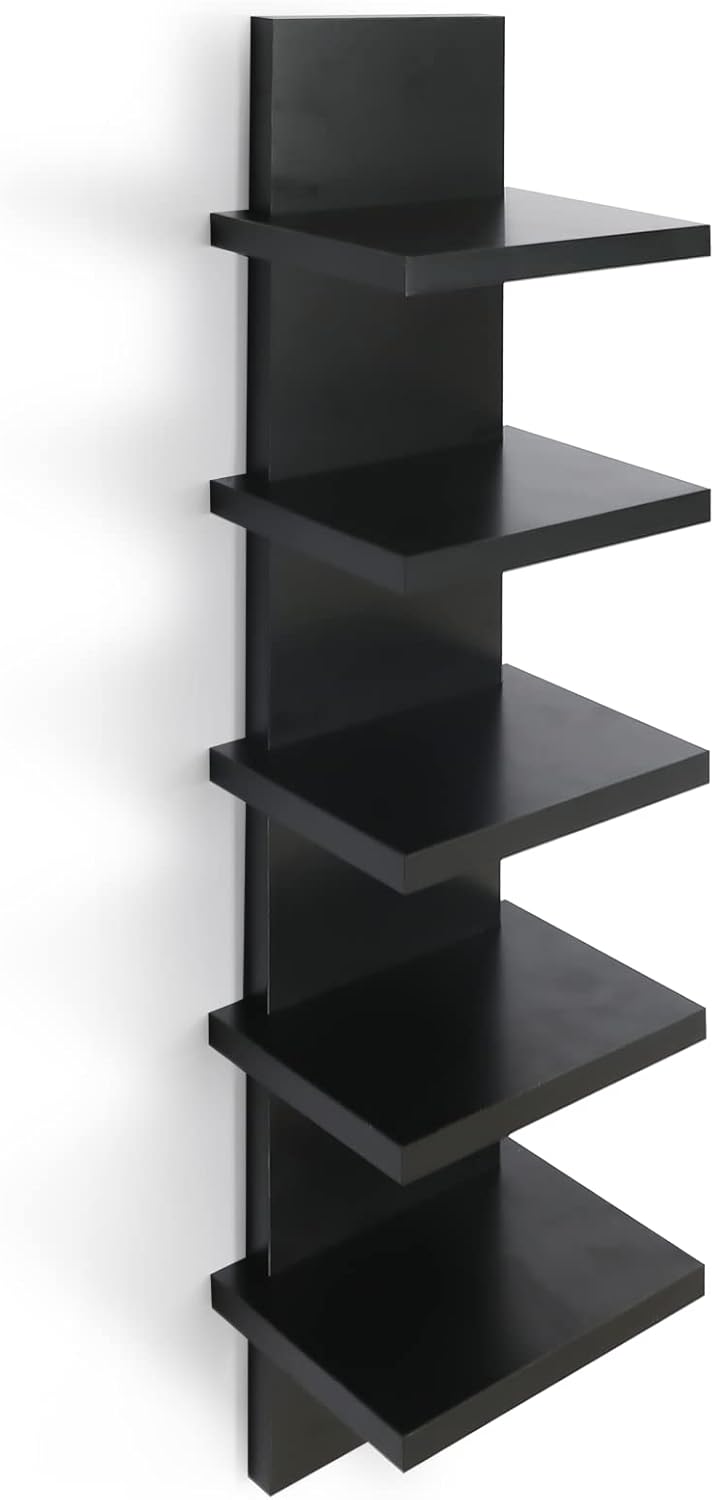 5 Tier Floating Wall Shelves Black Modern Design
