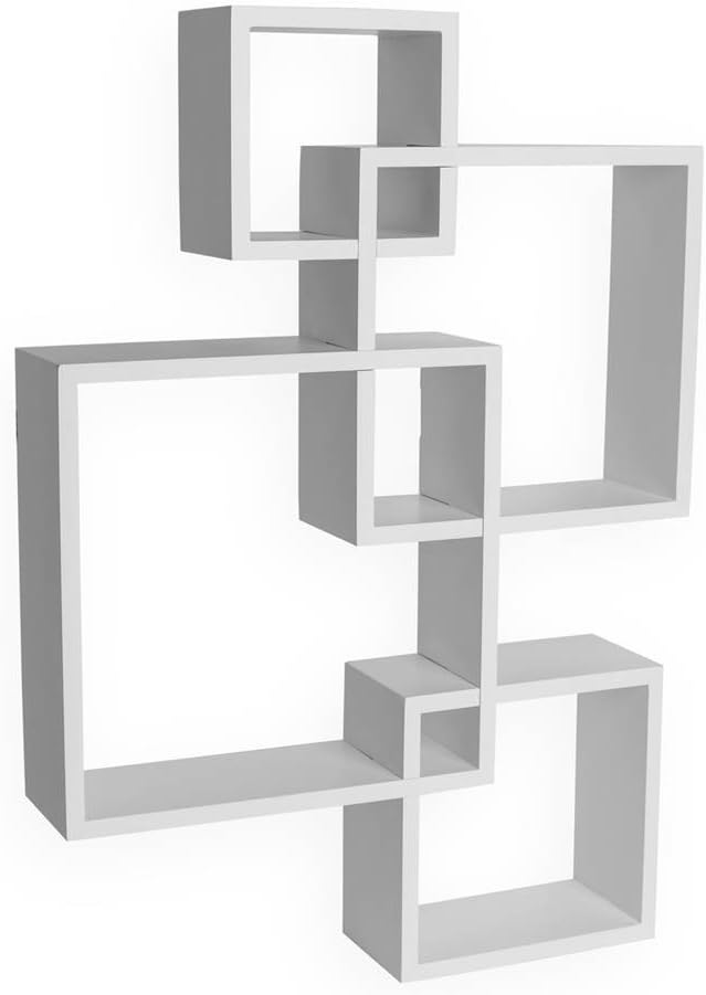 Danya B Decorative Wall Mount Floating Intersecting Cube Accent Wall Shelf White