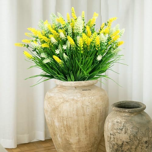 LEIISSURREE Fake Monkey Grass with Flowers Yellow White 12 Bundles