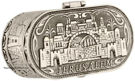 Jewish Shabbat Travel Candlesticks - Jerusalem View Nickel Plated Set