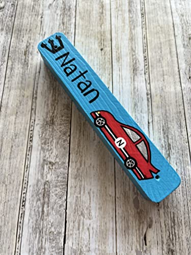Race Car Mezuzah for Kids Wooden Scroll Holder