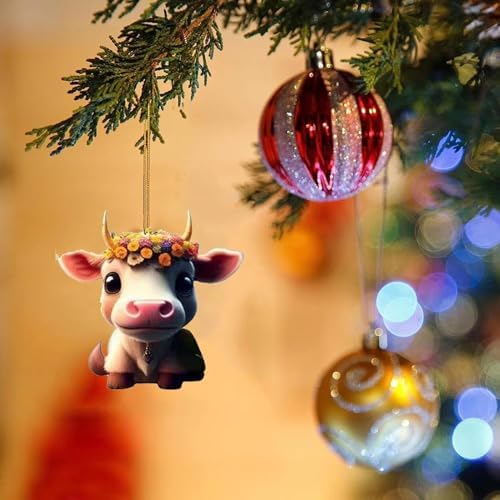 Cute Cartoon Cow Hanging Ornaments for Christmas Tree 6pcs