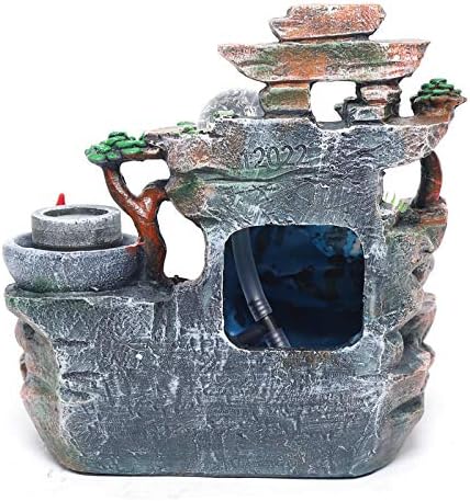 Tabletop Fountain with LED Light and Mist Resin Rockery Fountain Ornament for Home Office Decoration