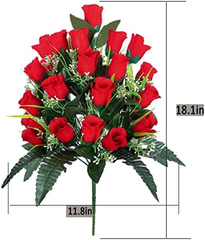 2 Sets Artificial Cemetery Flowers with Vase Red Roses Lasting Decor