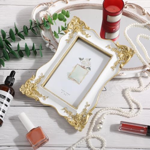 3 Pcs Vintage Gold Trim Photo Frames with Easel and Hooks